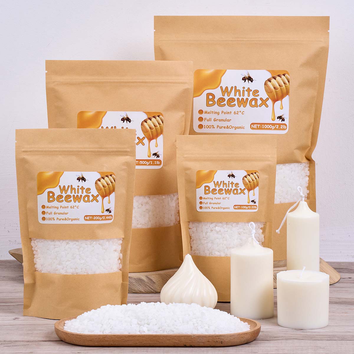 Candle Supplies Beeswax - 1000g Białego Wosku Pszczelego DIY Materiały